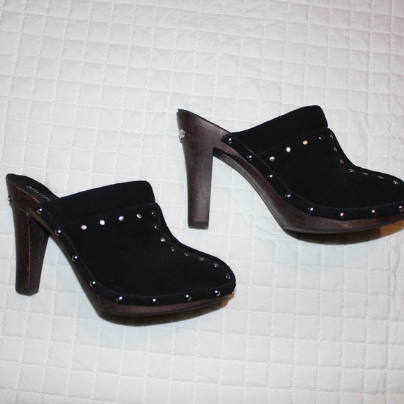 Michael Kors Black suede Leather Wood Heel Studded - Picture 9 of 12